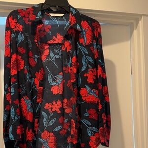 Zara Red and Blue Floral Sheer Blouse